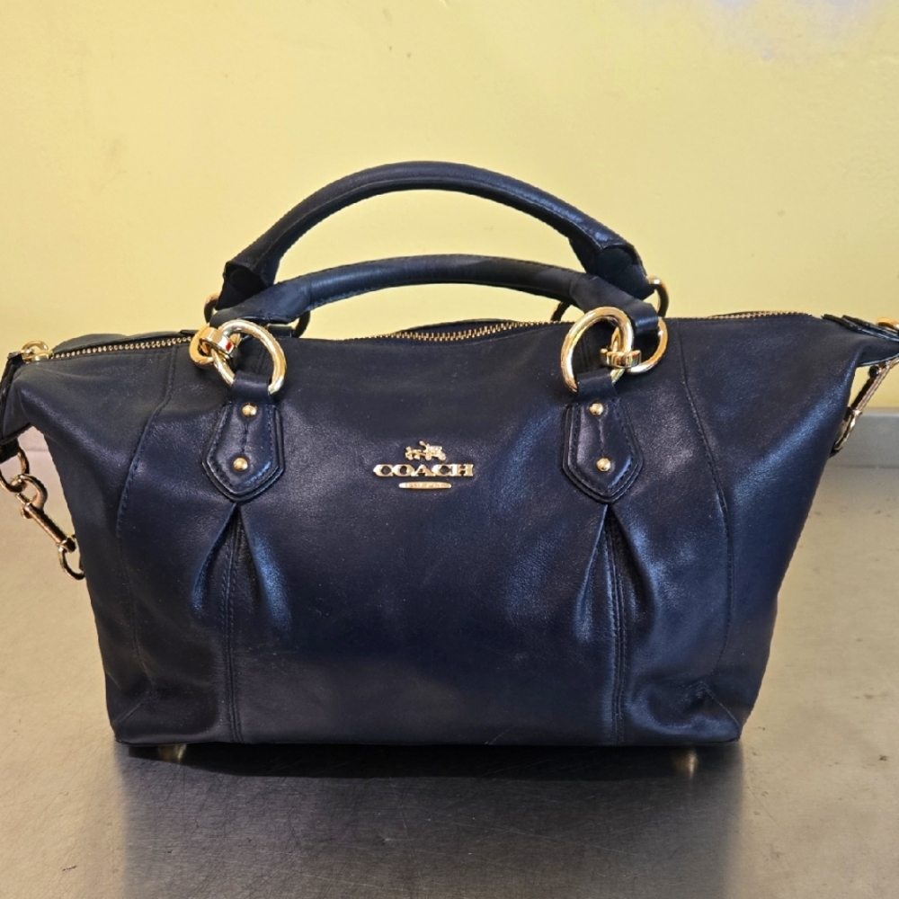Coach Navy Satchel with Brass Hardware